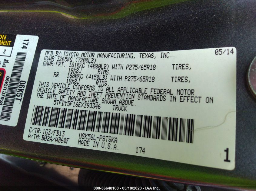 2014 TOYOTA TUNDRA 4WD TRUCK SR5 - 5TFDY5F16EX393346