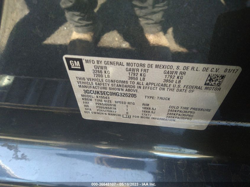 2017 CHEVROLET SILVERADO 1500 LTZ - 3GCUKSEC0HG326205