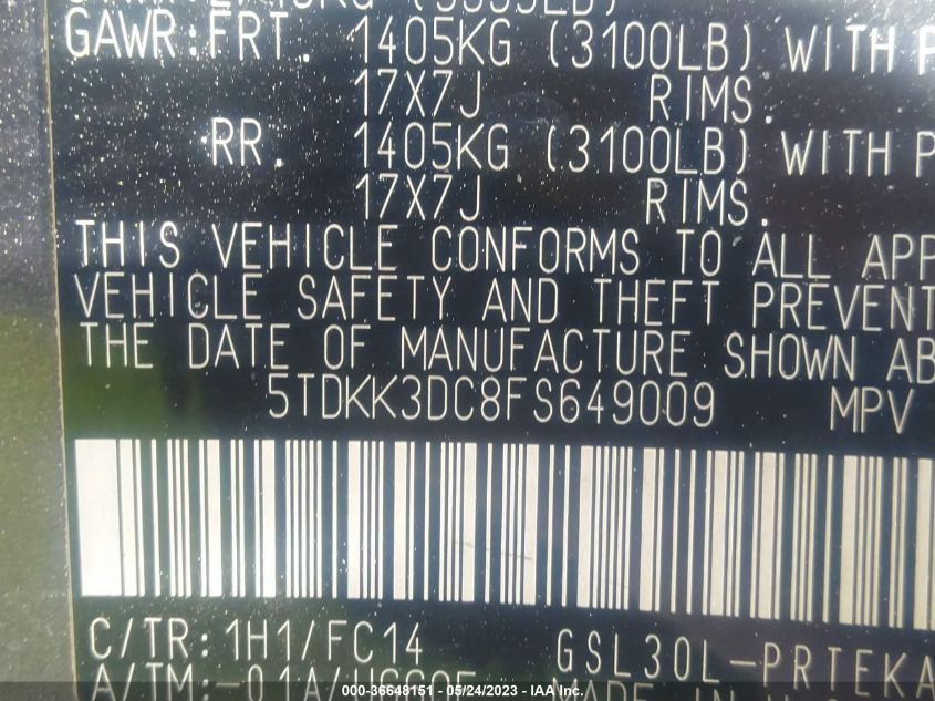 2015 TOYOTA SIENNA LE - 5TDKK3DC8FS649009