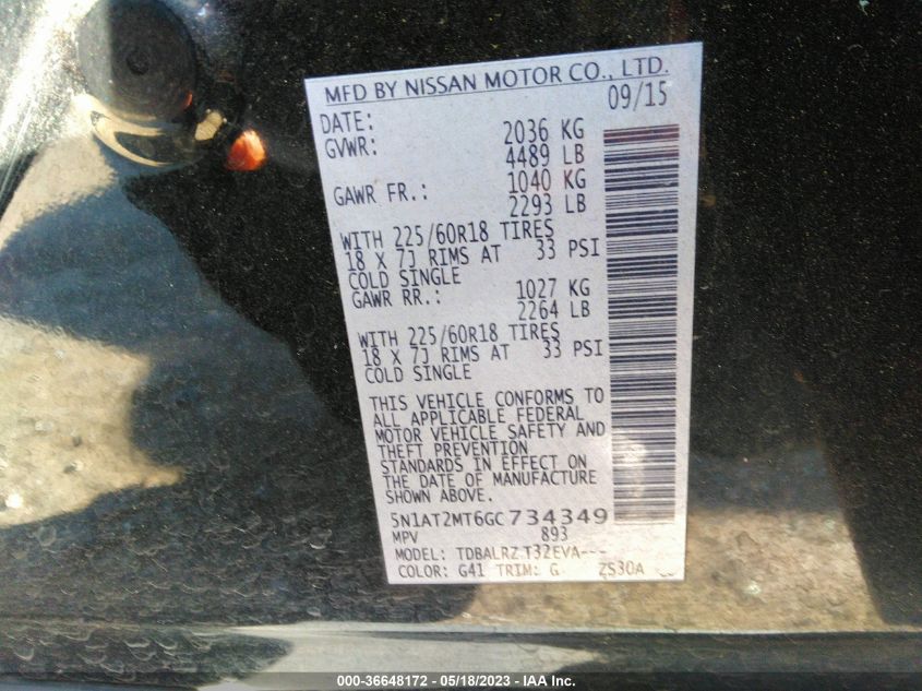 2016 NISSAN ROGUE SL - 5N1AT2MT6GC734349