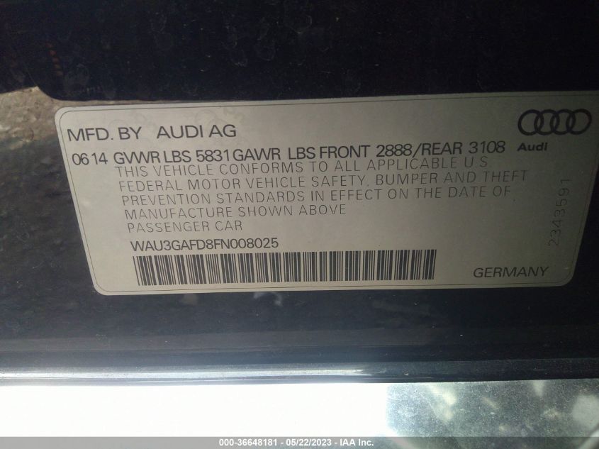 2015 AUDI A8 L 3.0T - WAU3GAFD8FN008025