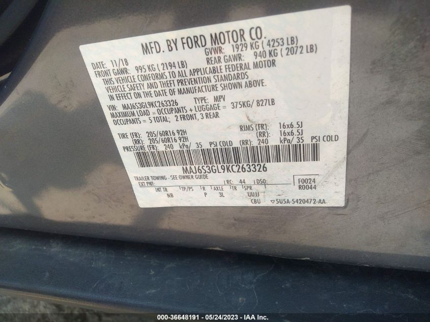 2019 FORD ECOSPORT SE - MAJ6S3GL9KC263326