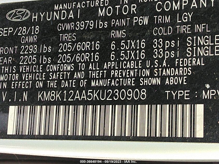 2019 HYUNDAI KONA SE - KM8K12AA5KU230908