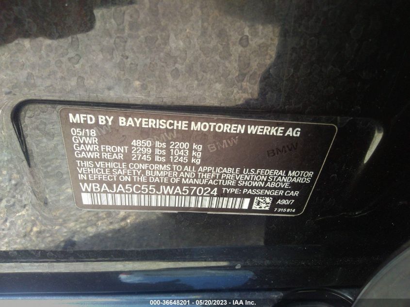 2018 BMW 5 SERIES 530I - WBAJA5C55JWA57024