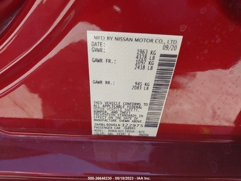 2020 NISSAN ALTIMA 2.5 SV - 1N4BL4DV6LN322975