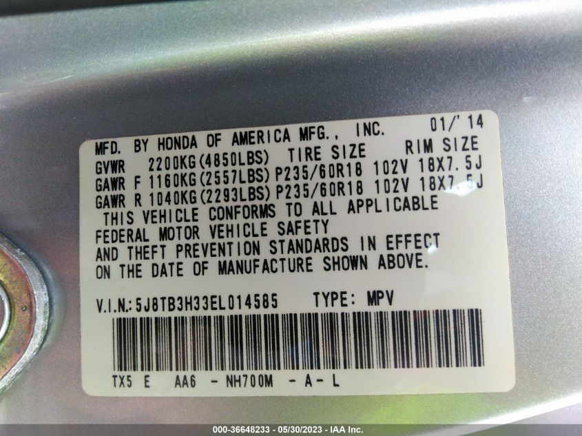 2014 ACURA RDX - 5J8TB3H33EL014585