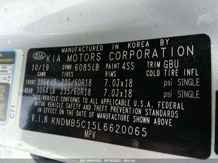 2020 KIA SEDONA EX - KNDMB5C15L6620065