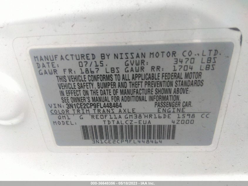 2015 NISSAN VERSA NOTE S PLUS - 3N1CE2CP9FL448464