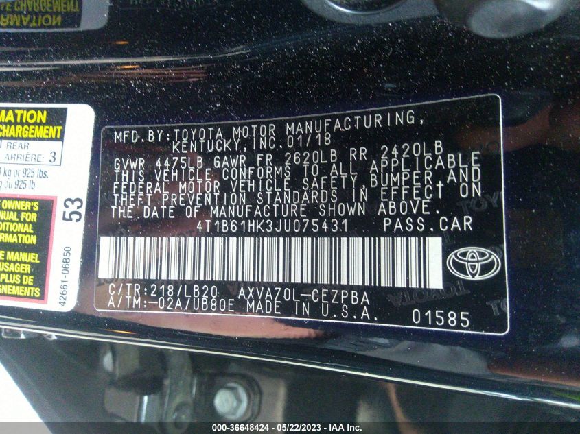 2018 TOYOTA CAMRY XSE - 4T1B61HK3JU075431