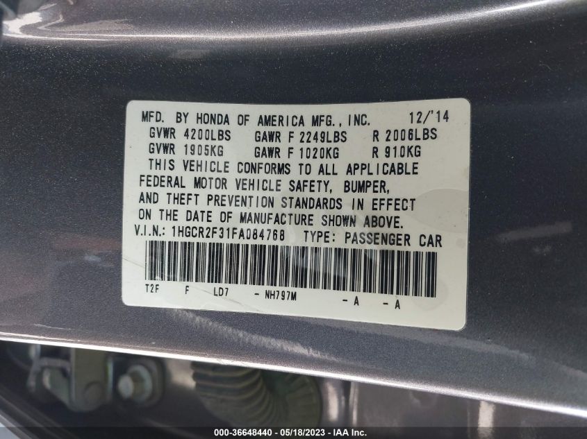 2015 HONDA ACCORD SEDAN LX - 1HGCR2F31FA084768