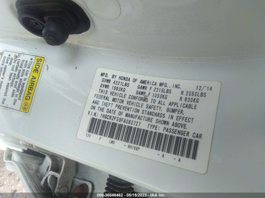 2015 HONDA ACCORD SEDAN SPORT - 1HGCR2F59FA080727