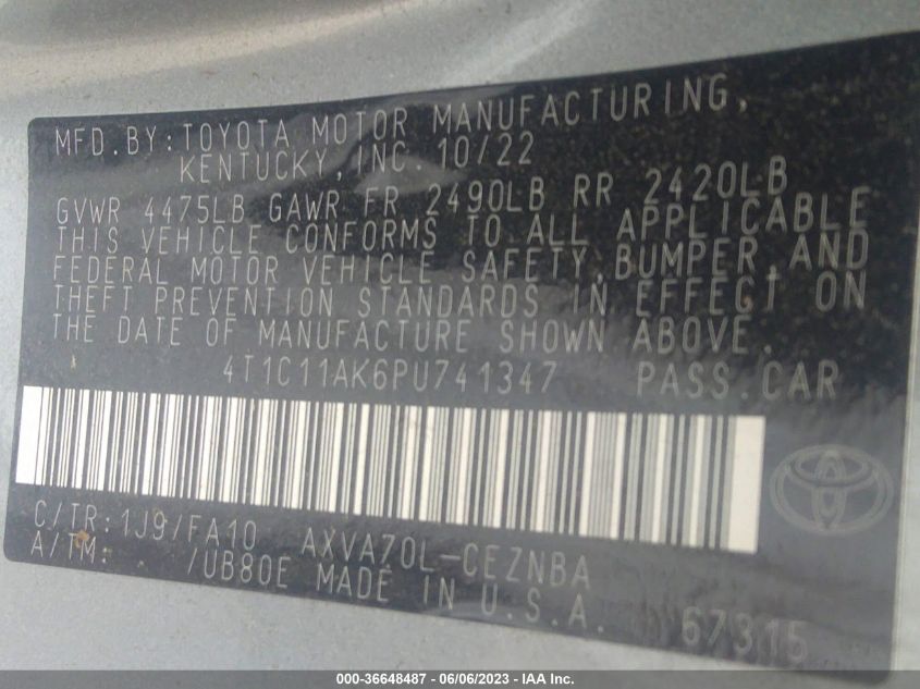 2023 TOYOTA CAMRY LE - 4T1C11AK6PU741347