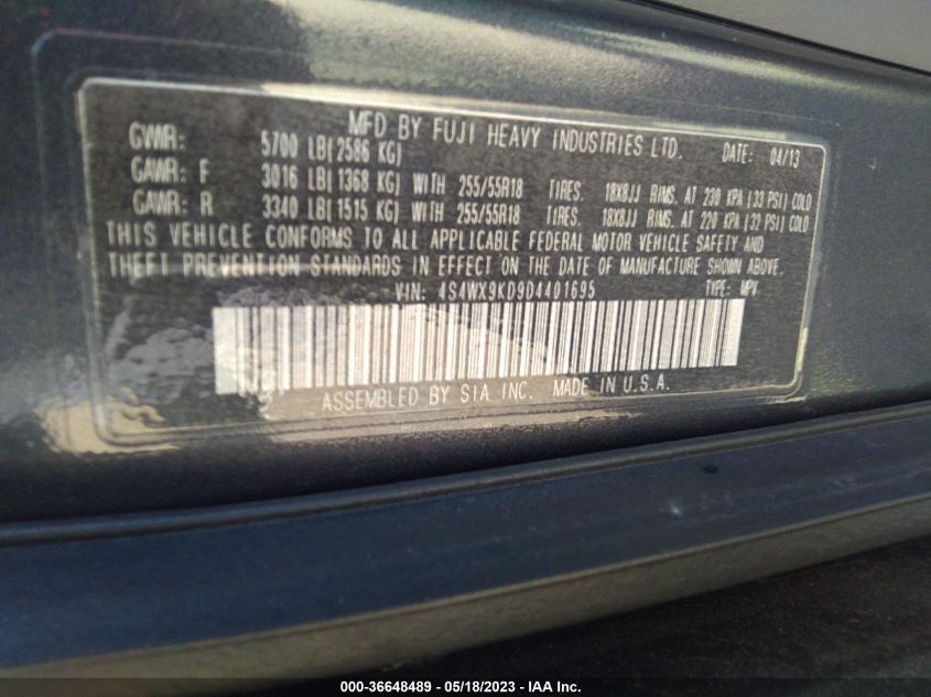 2013 SUBARU TRIBECA LIMITED 4S4WX9KD9D4401695