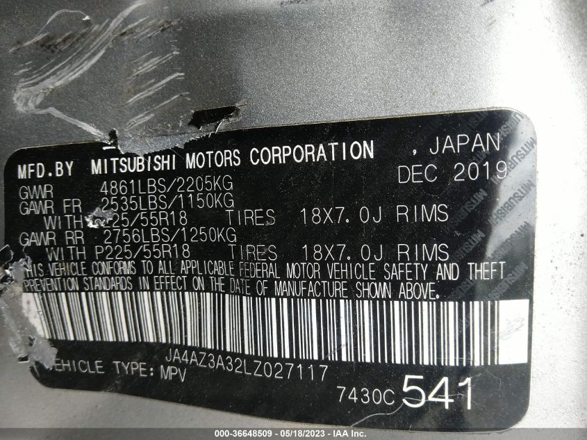 2020 MITSUBISHI OUTLANDER ES/SE/SEL/LE/SP - JA4AZ3A32LZ027117