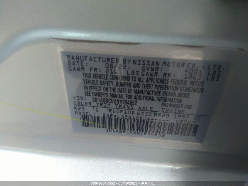 2022 NISSAN SENTRA SV - 3N1AB8CVXNY294852