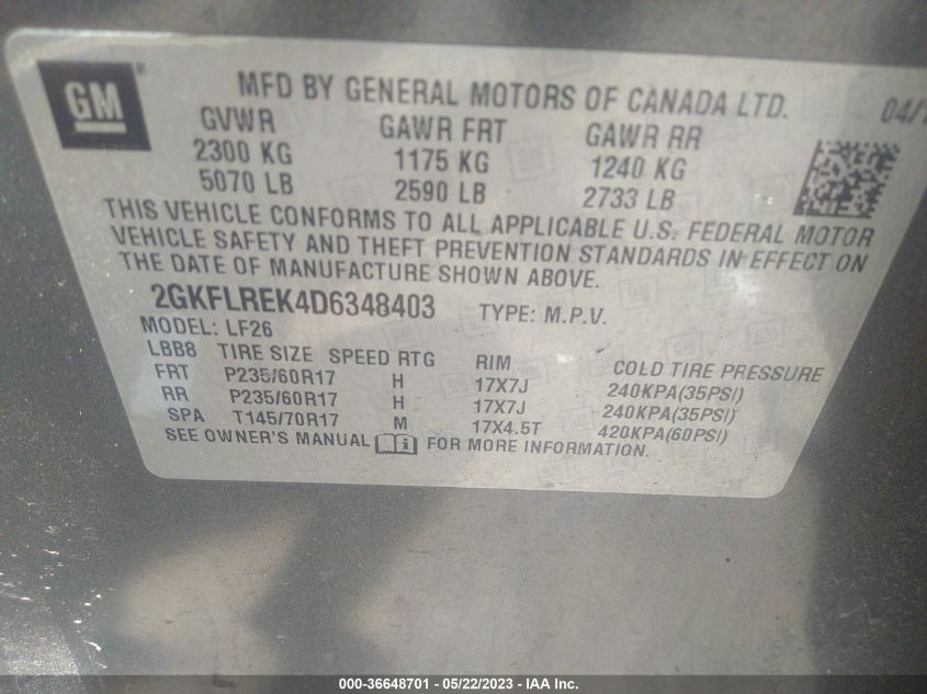 2013 GMC TERRAIN SLE - 2GKFLREK4D6348403