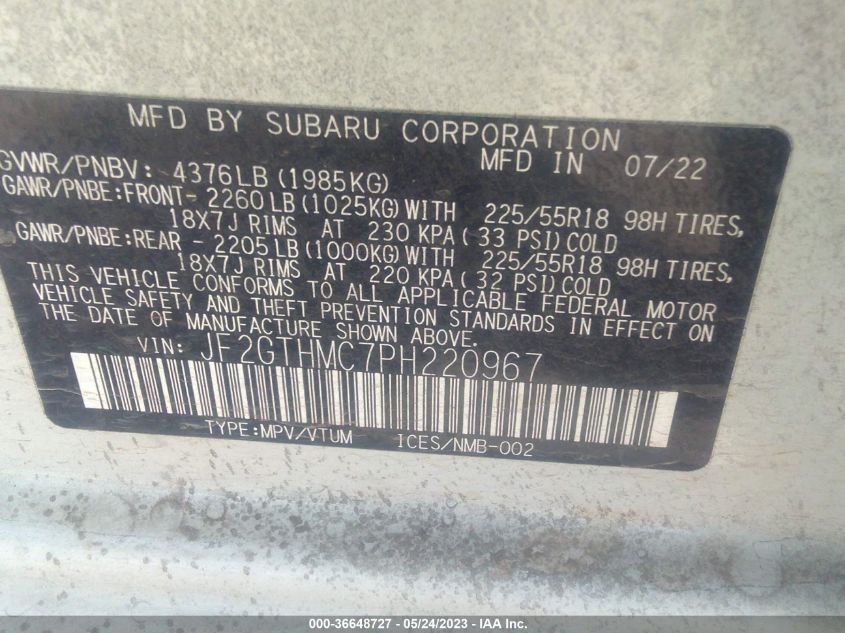 2023 SUBARU CROSSTREK LIMITED - JF2GTHMC7PH220967