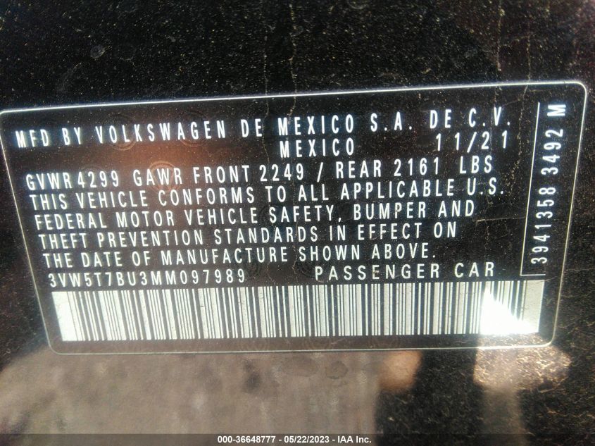 2021 VOLKSWAGEN JETTA GLI S/AUTOBAHN 3VW5T7BU3MM097989