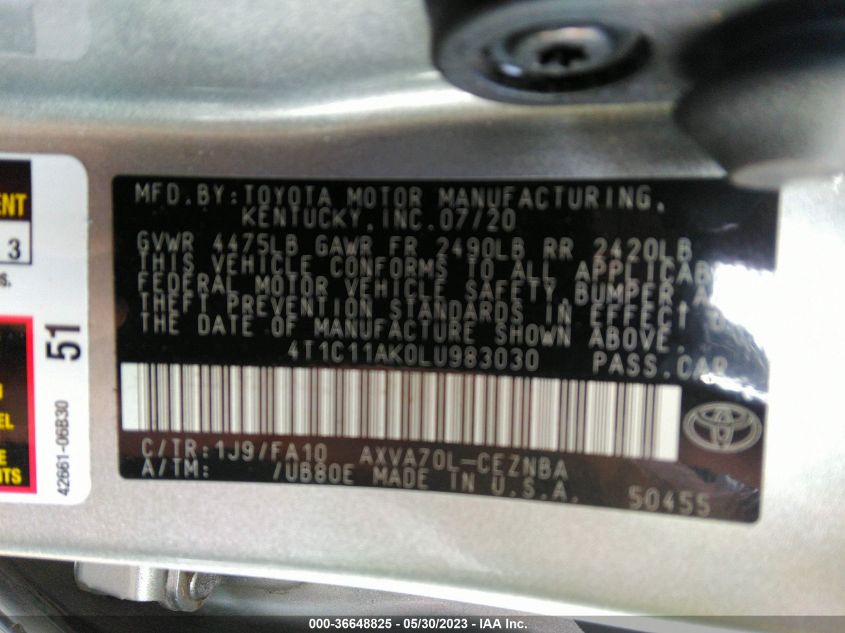 2020 TOYOTA CAMRY LE - 4T1C11AK0LU983030
