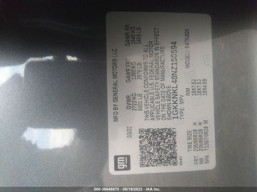 2022 GMC ACADIA SLE - 1GKKNKL48NZ150594