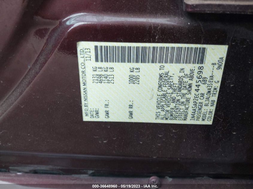 2014 NISSAN MAXIMA 3.5 S - 1N4AA5AP2EC445698