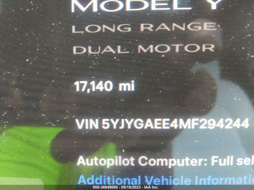 2021 TESLA MODEL Y LONG RANGE - 5YJYGAEE4MF294244