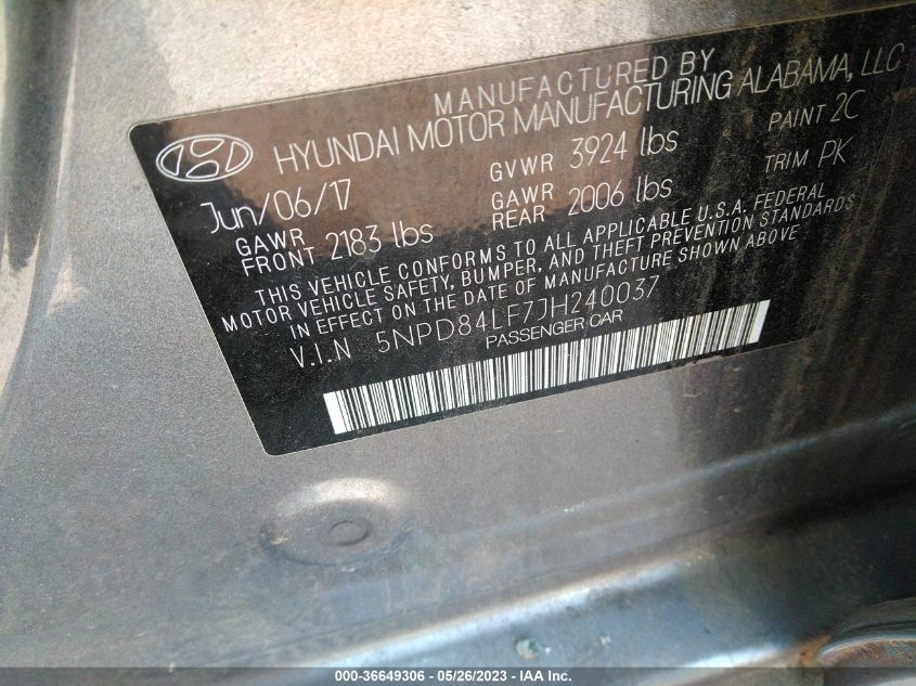 2018 HYUNDAI ELANTRA SEL - 5NPD84LF7JH240037