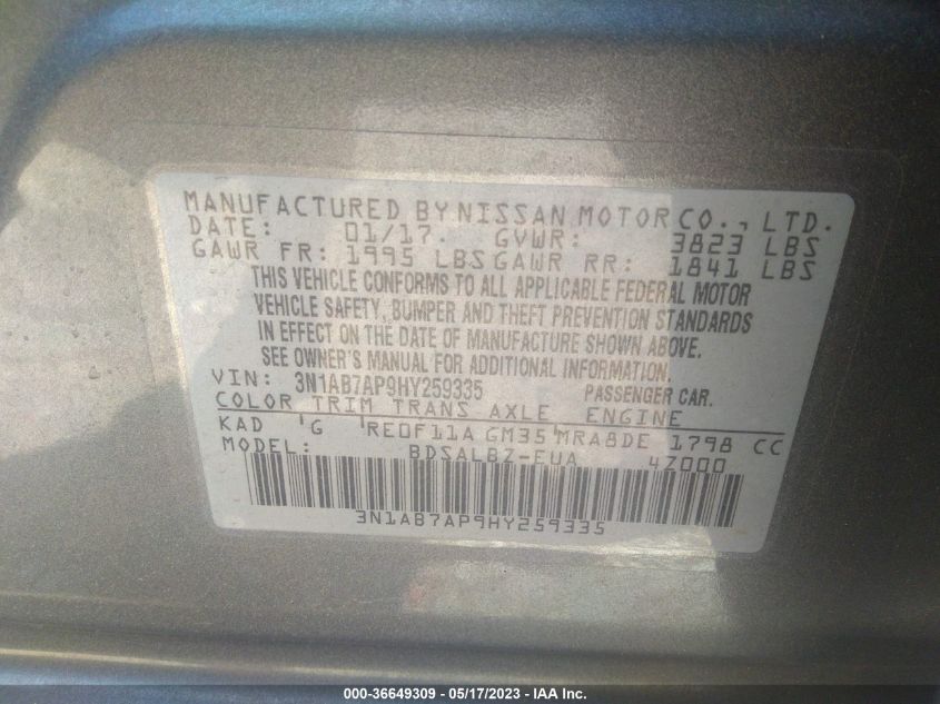 2017 NISSAN SENTRA S - 3N1AB7AP9HY259335