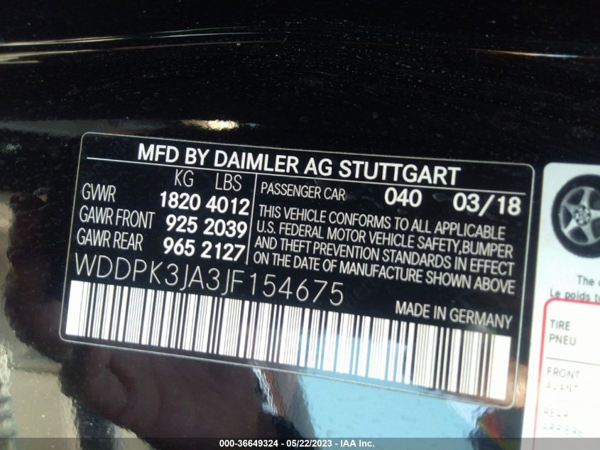 2018 MERCEDES-BENZ SLC SLC 300 - WDDPK3JA3JF154675
