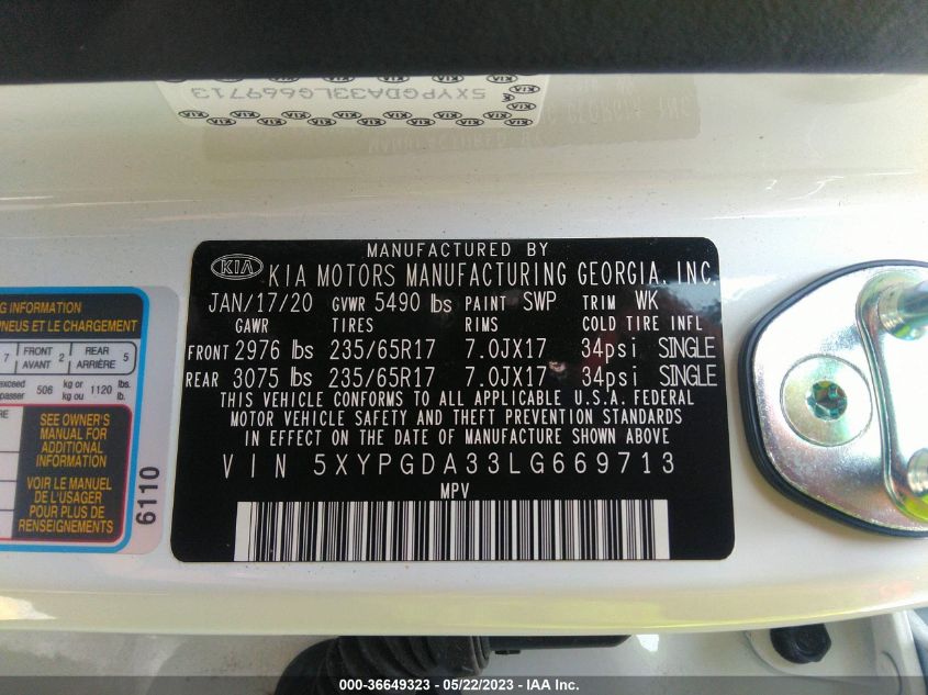 2020 KIA SORENTO LX - 5XYPGDA33LG669713