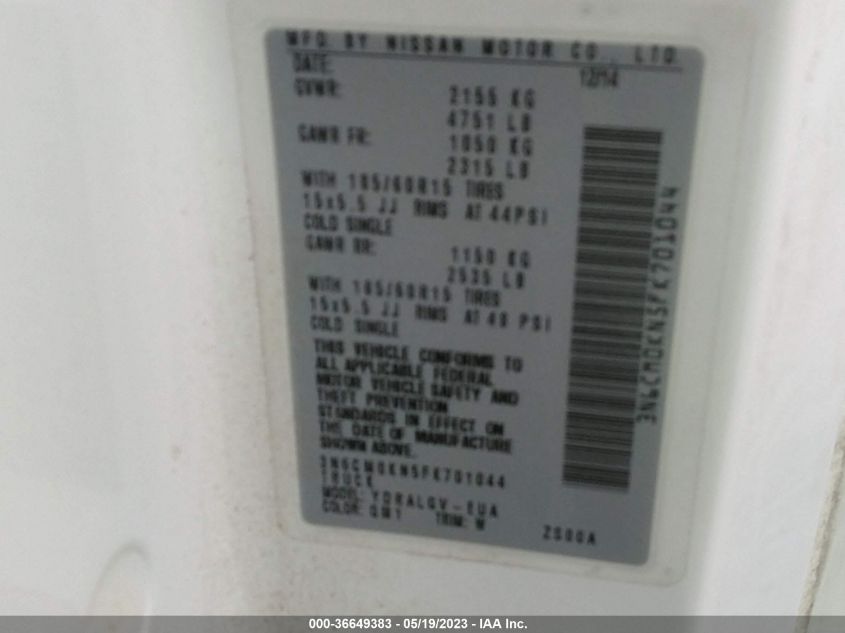 2015 NISSAN NV200 SV - 3N6CM0KN5FK701044