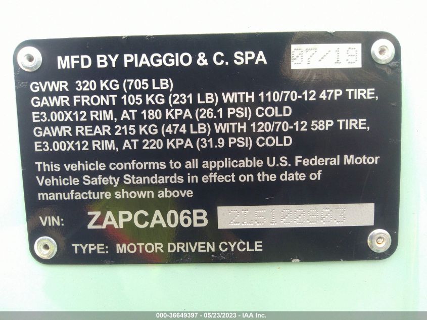 2020 VESPA PRIMAVERA50 4VIE ZAPCA06B2L5100903