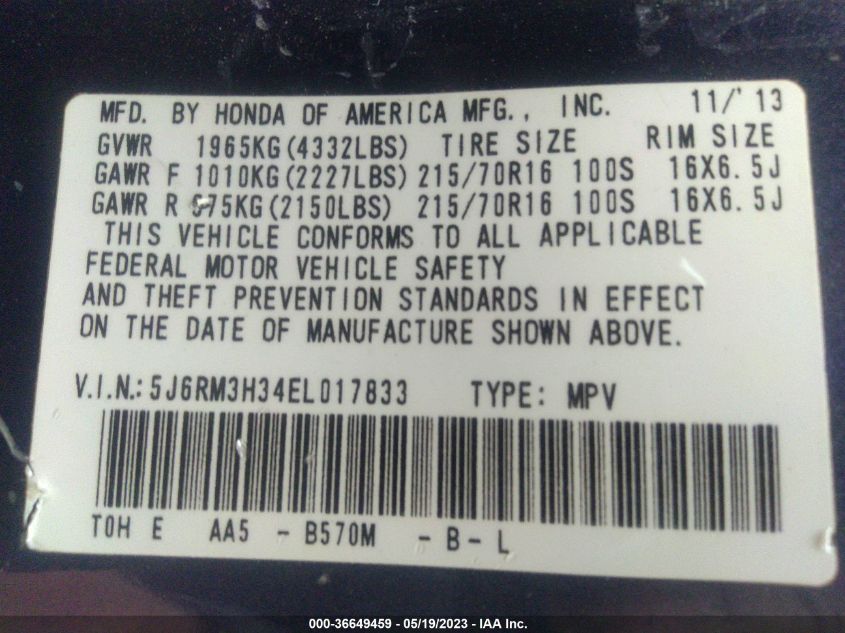 2014 HONDA CR-V LX - 5J6RM3H34EL017833