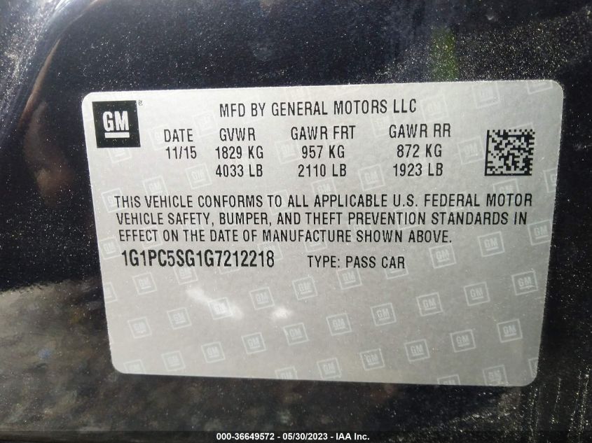 2016 CHEVROLET CRUZE LIMITED LS - 1G1PC5SG1G7212218