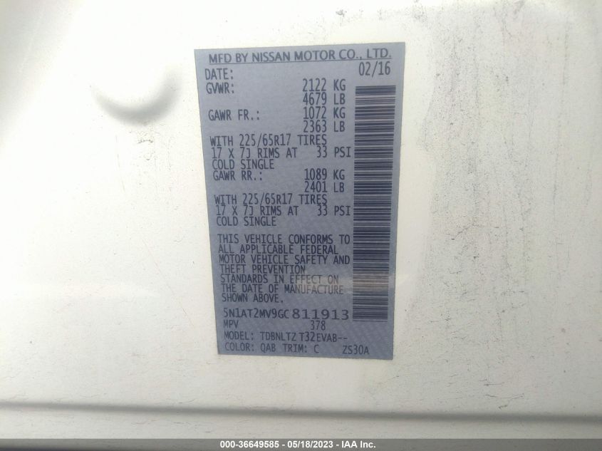 2016 NISSAN ROGUE SV - 5N1AT2MV9GC811913