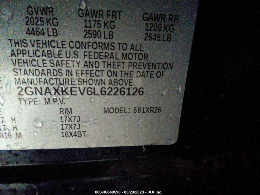 2020 CHEVROLET EQUINOX LT - 2GNAXKEV6L6226126