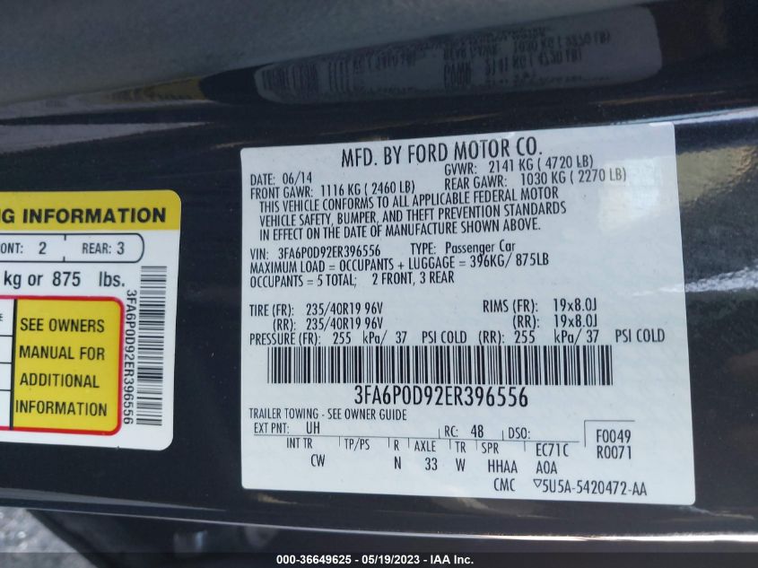 2014 FORD FUSION TITANIUM - 3FA6P0D92ER396556