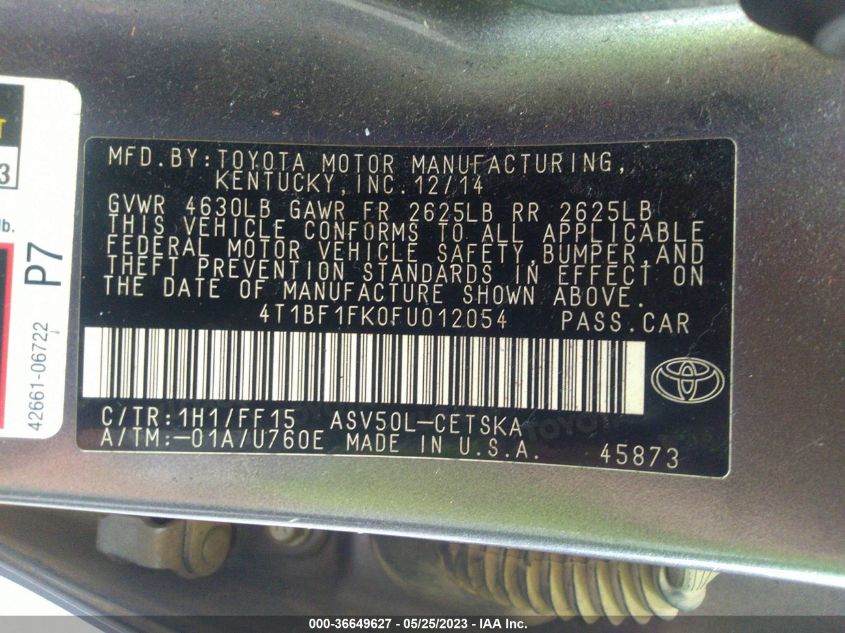 2015 TOYOTA CAMRY SE - 4T1BF1FK0FU012054