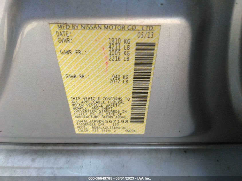 2013 NISSAN ALTIMA 2.5 SL - 1N4AL3AP9DN567198