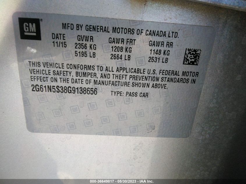 2016 CADILLAC XTS LUXURY COLLECTION - 2G61N5S38G9138656