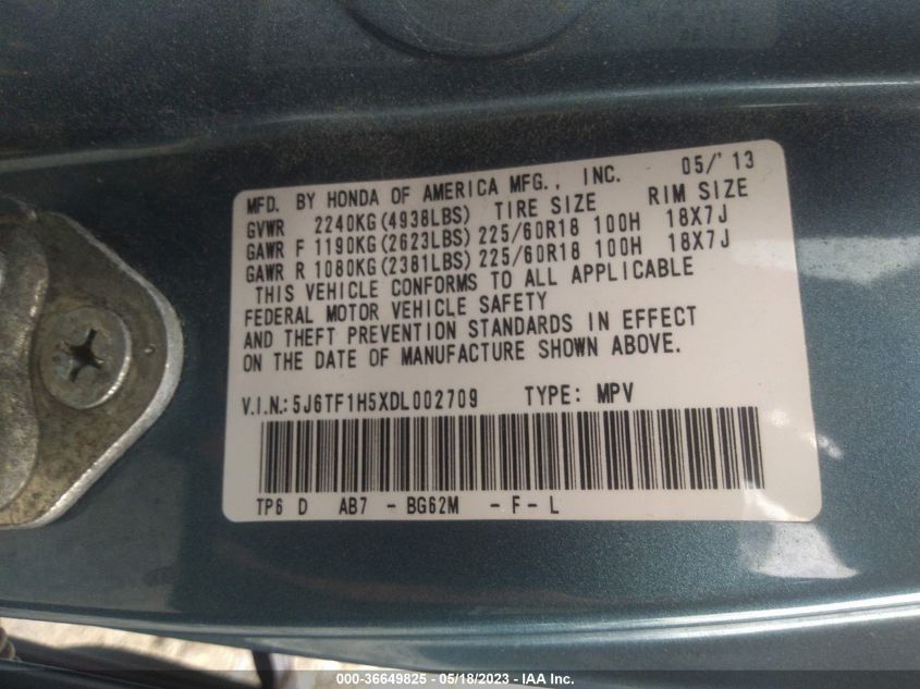 2013 HONDA CROSSTOUR EX-L 5J6TF1H5XDL002709