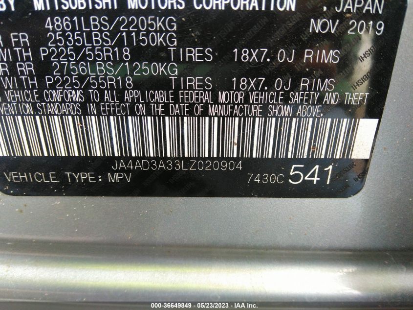 2020 MITSUBISHI OUTLANDER SE/SEL/LE/SP - JA4AD3A33LZ020904