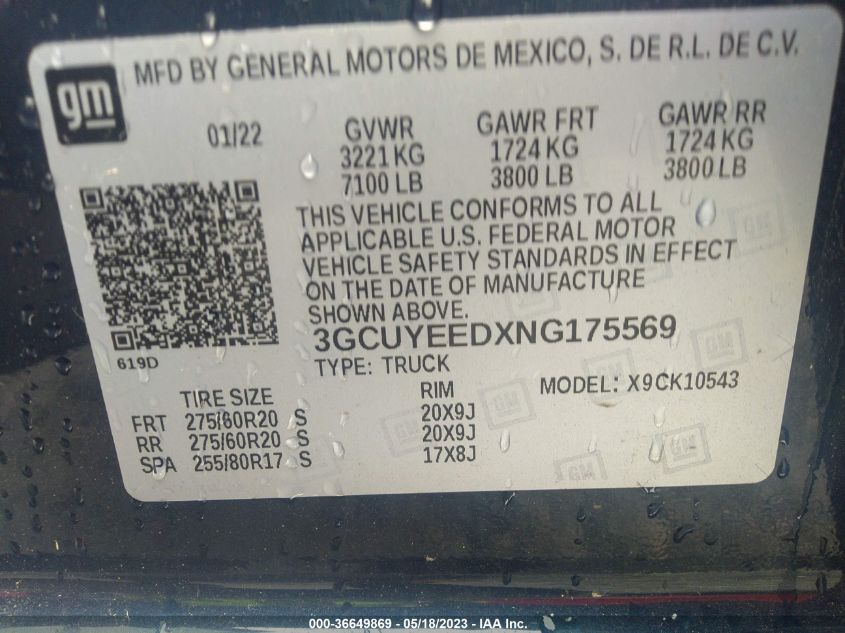 2022 CHEVROLET SILVERADO 1500 LTD RST 3GCUYEEDXNG175569