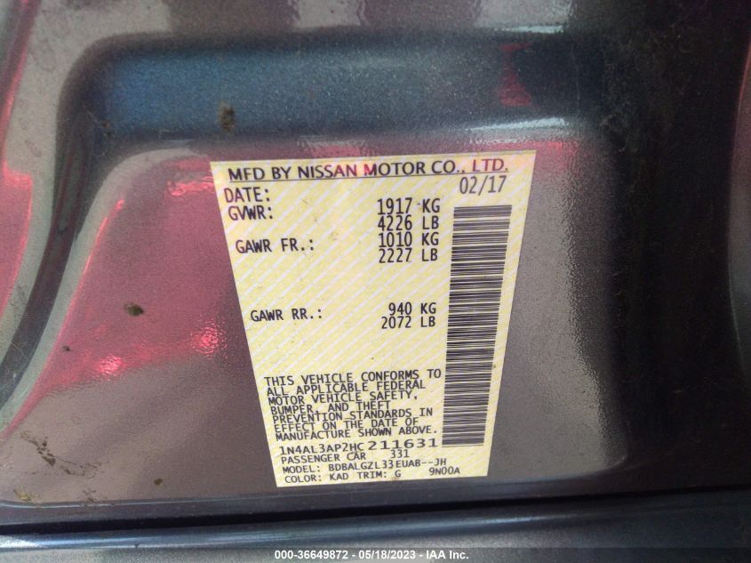 2017 NISSAN ALTIMA 2.5 S - 1N4AL3AP2HC211631