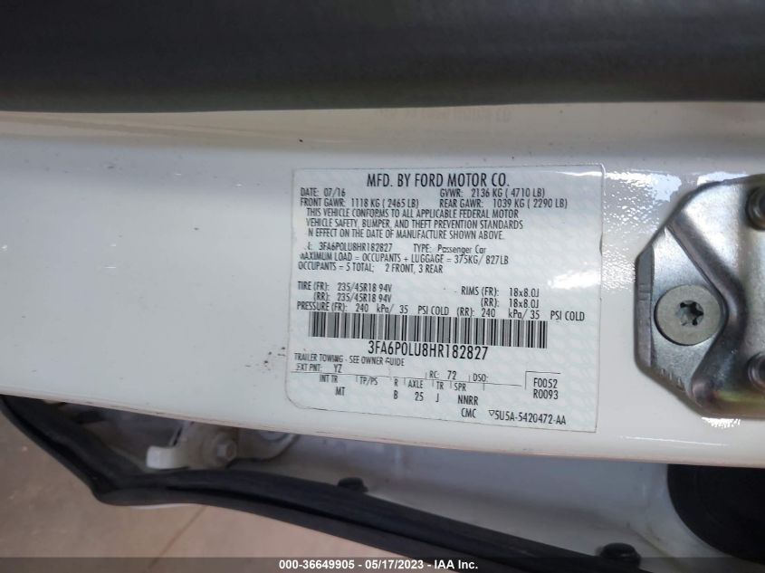 2017 FORD FUSION HYBRID SE - 3FA6P0LU8HR182827