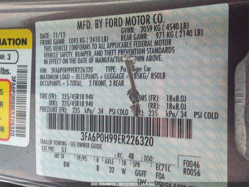 2014 FORD FUSION SE - 3FA6P0H99ER226320