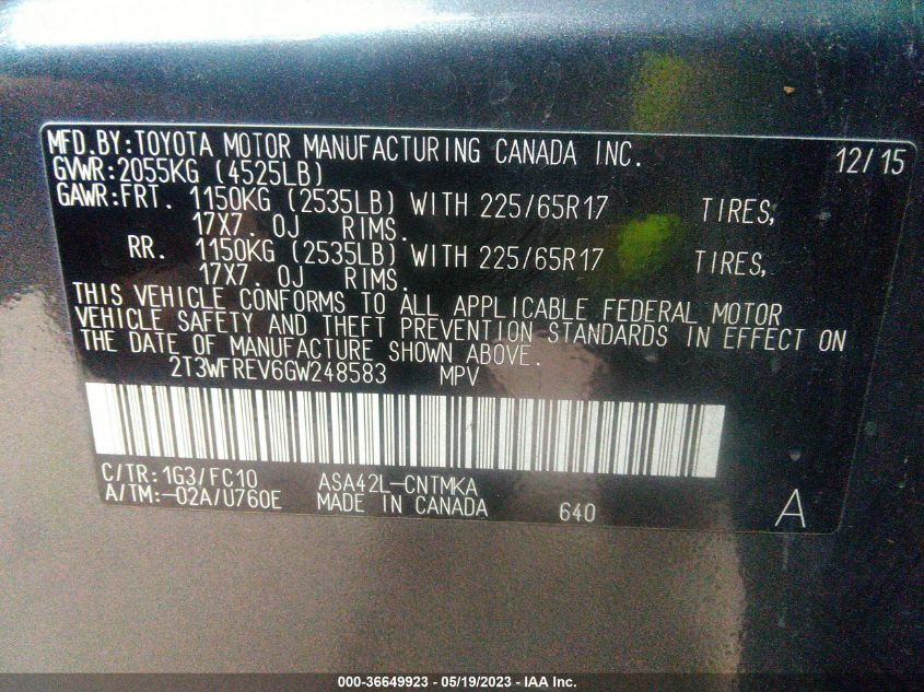 2016 TOYOTA RAV4 XLE - 2T3WFREV6GW248583