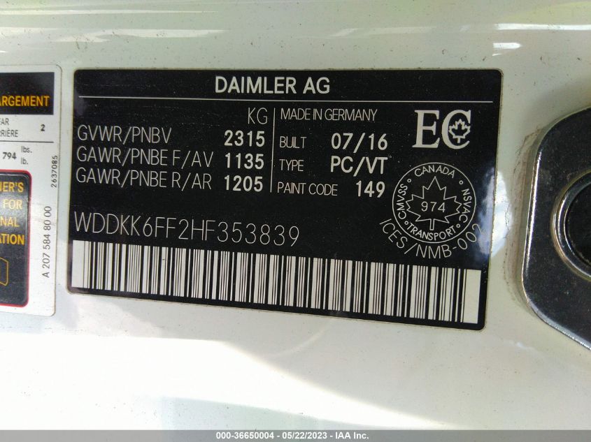 2017 MERCEDES-BENZ E-CLASS E 400 - WDDKK6FF2HF353839