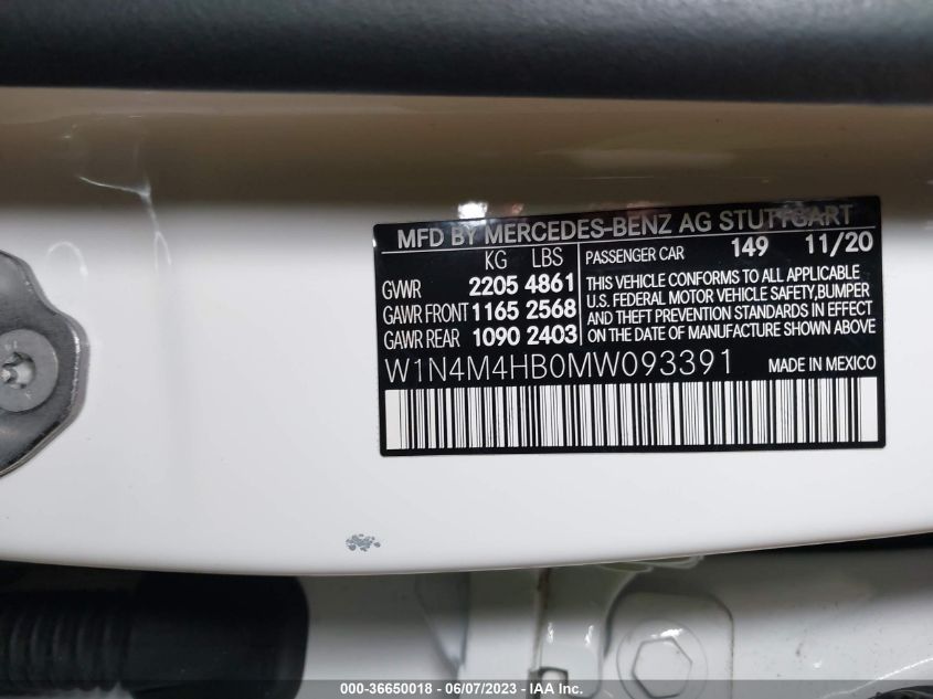 2021 MERCEDES-BENZ GLB GLB 250 - W1N4M4HB0MW093391