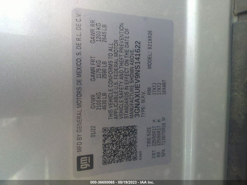 2022 CHEVROLET EQUINOX LT - 3GNAXUEV9NS141622